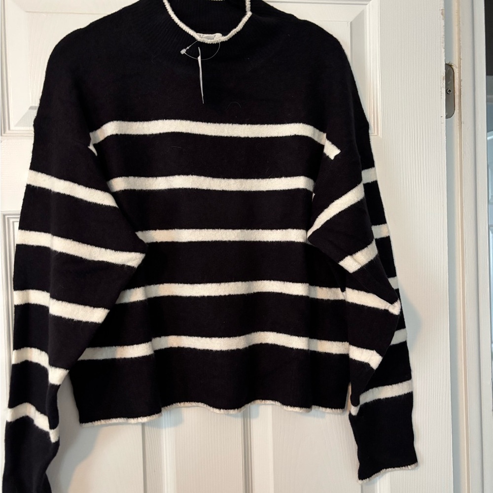 J. Crew Black and Cream Knit Top